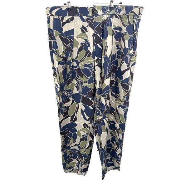Equipment XXL Silk Floral Trousers Navy Green High Waist NWT $350 Pants - Picture 1 of 13